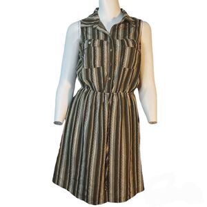 BeBop Green Knee Length Striped Sleeveless Tank Shirt Dress Women's Medi…